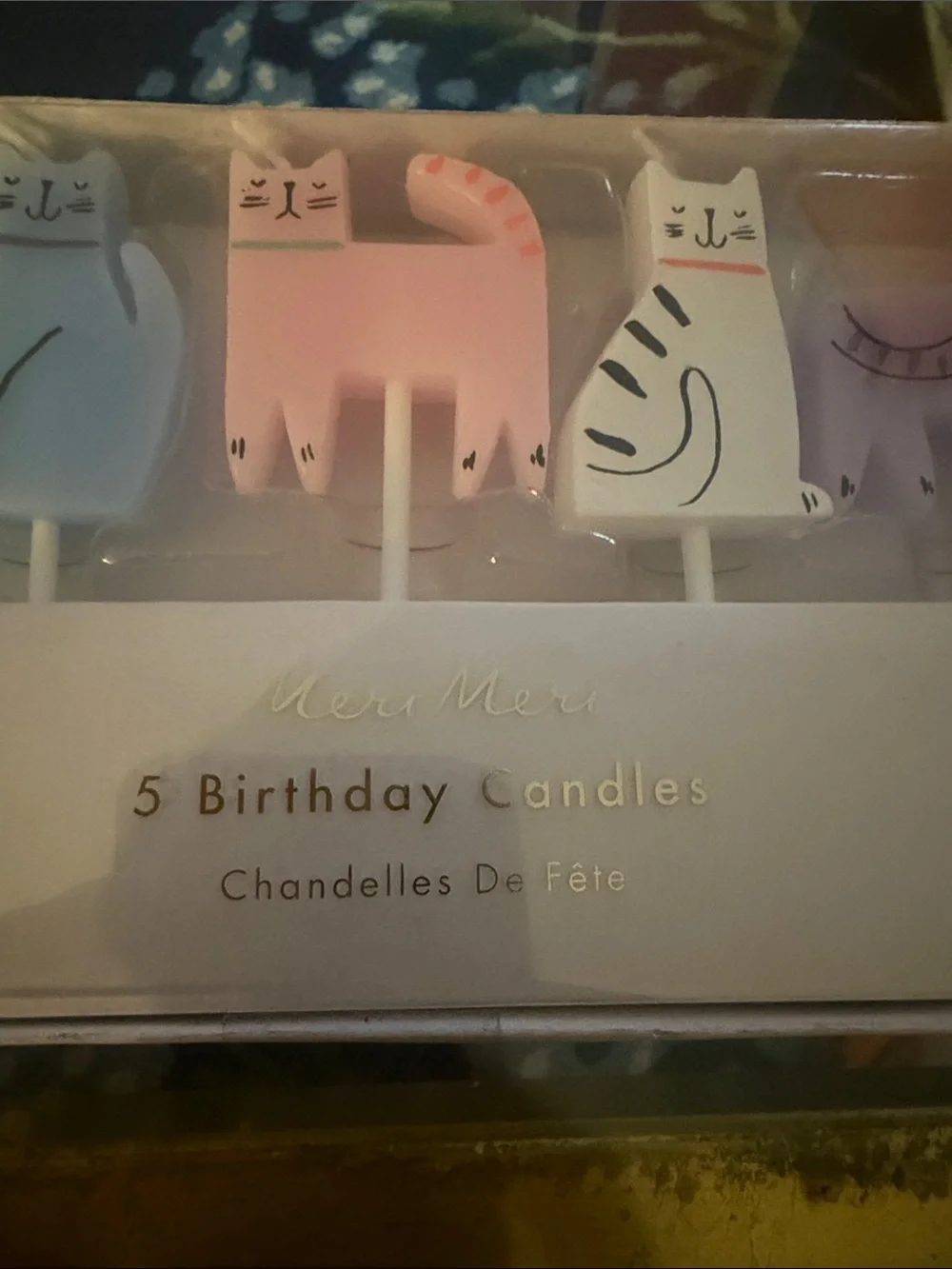 Meri Meri Pastel Cat Birthday Candle Set - Mint Blue Pink White Lavender